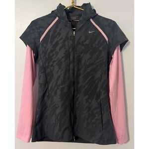 Nike Golf Tour Performance Womens Medium Full Zip Hooded Jacket Camo Pink Grey